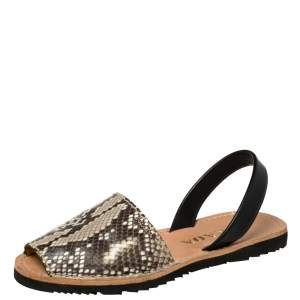 Pre Owned Prada Grey Python and Leather Flat Slingback Sandals Size 39.5