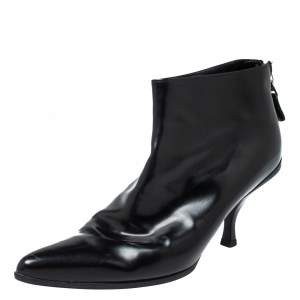 Pre Owned Prada Black Patent Leather Ankle Booties Size 37.5