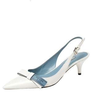 Pre Owned Prada White Leather Bow Pointed Toe Slingback Sandals Size 37