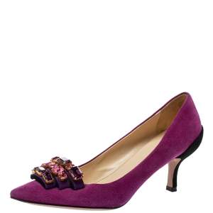 Pre Owned Prada Purple/Black Suede Embellished Pointed Toe Pumps Size 40