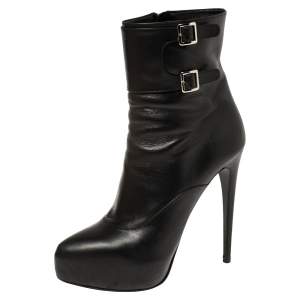 Prada Black Leather Zipper Detail Ankle Boots Size 39.5