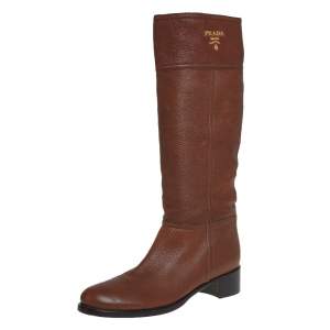 Pre Owned Prada Brown Leather Knee Length Boots Size 40