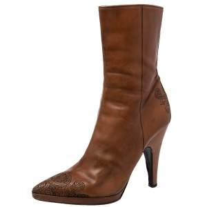 Pre Owned Prada Brown Leather Zipper Detail  Boots Size 40.5