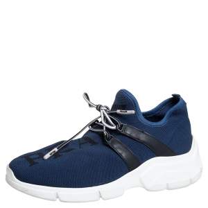 مملوكة مسبقًا Prada Navy Blue Knit Fabric Low Top Sneakers Size 36