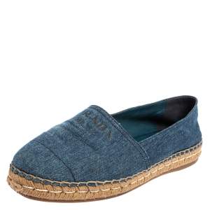 Pre Owned Prada Blue Denim Canvas Espadrille Flats Size 41
