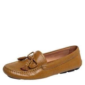 Prada Light Brown Leather Slip On Loafers Size 40