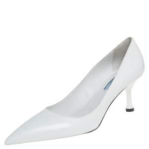 Prada White Patent Leather Pointed Toe Pumps Size 38