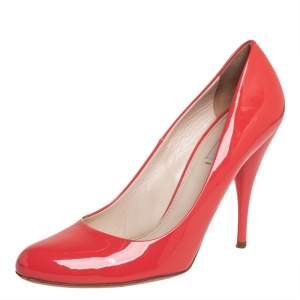 Prada Orange Patent Leather Slip On Pumps Size 40.5