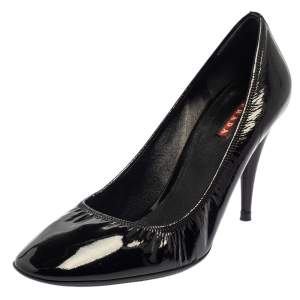 Pre Owned Prada Black Patent Leather Scrunch Pointed Toe Pumps Size 39.5