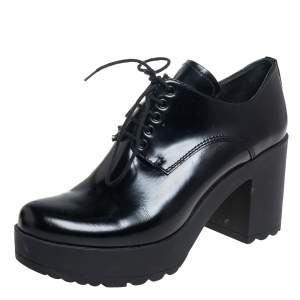 Pre Owned Prada Black Leather Ankle Length Booties Size 37.5