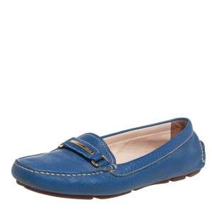 Pre Owned Prada Blue Leather Slip on Loafers Size 36.5