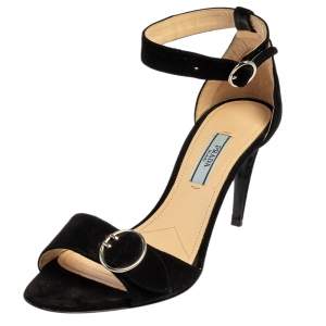 Pre Owned Prada Black Suede Ankle Strap Sandals Size 37.5