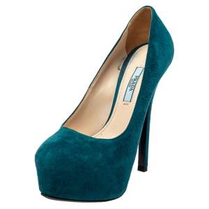 Pre Owned Prada Blue Suede Platform Pumps Size 36
