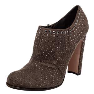 Prada Brown Embellished Suede Round Toe Booties Size 39.5