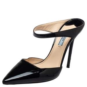 Prada Black Patent Leather Slip On Mules Sandals Size 38