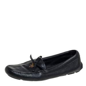 Prada Black Leather Slip On Loafers Size 41 