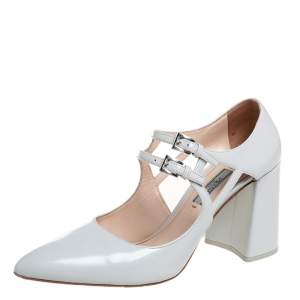 Pre Owned Prada Grey Patent Leather Mary Jane Pumps Size 39.5