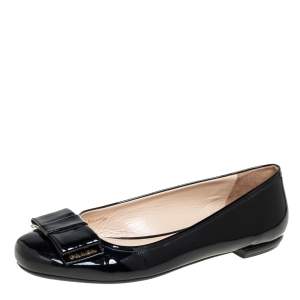 Pre Owned Prada Black Patent Leather Bow Ballet Flats Size 41