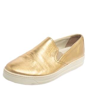 Pre Owned Prada Gold Leather Slip on  Sneakers Size 40 