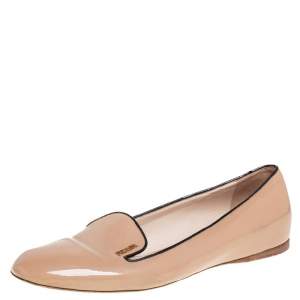 Pre Owned Prada Beige Patent Leather Ballet Flats Size 37