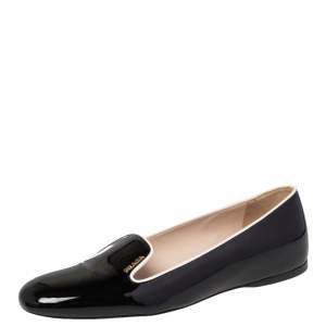Pre Owned Prada Black Patent Leather Slip On Smoking Slipper Size 41