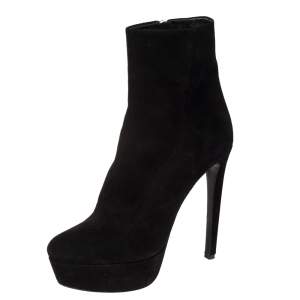 Pre Owned Prada Black Suede Platform Ankle Boots Size 39