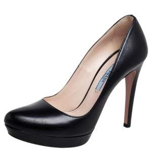 Pre Owned Prada Black Leather Platform Pumps Size 36.5