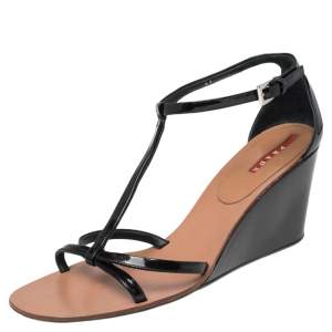 Pre Owned Prada Black Patent Leather Strappy Sandals Size 41