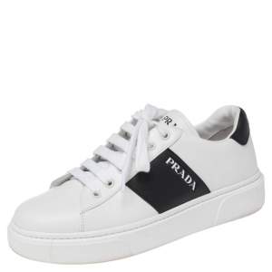 Pre Owned Prada White/Black Leather Low Top Sneakers Size 38