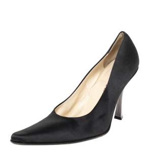 Prada Black Satin Pointed Toe Pumps Size 38.5