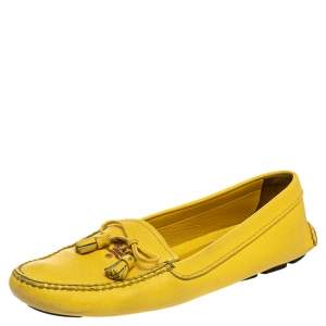 Prada Yellow Leather Bow Slip on Loafers Size 38