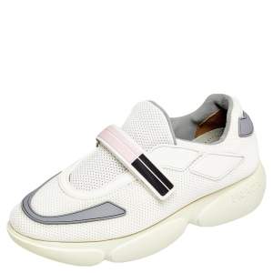 Pre Owned Prada White/Grey Mesh And Leather Cloudbust Sneakers Size 37