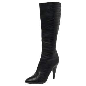 Pre Owned Prada Black Leather Knee Length Boots Size 40