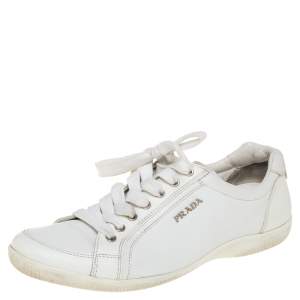 Prada White  Leather  Lace Up Trainer Sneakers Size 37 