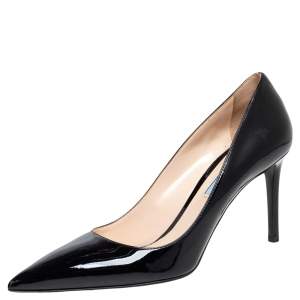 Pre Owned Prada Black Patent Leather Pointed Toe Pumps Size 39.5