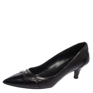 Pre Owned Prada Black Leather Kitten Heel Pointed Toe Pumps Size 36.5