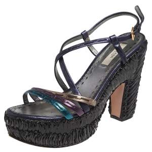 Pre Owned Prada Metallic Multicolor Leather Strappy Platform Sandals Size 36.5