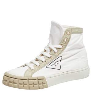 Prada White Fabric Gabardine High Top Sneakers Size 38