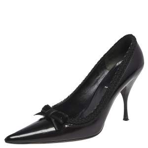 Pre Owned Prada Black Leather Bow Pointed Toe Pumps Size 39