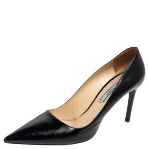 Pre Owned Prada Black Safffiano Patent Leather Classic Pointed Toe Pumps Size 38.5