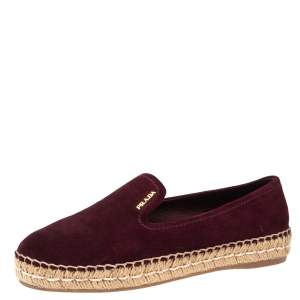 Pre Owned Prada Burgundy Suede Espadrille Flats Size 37.5