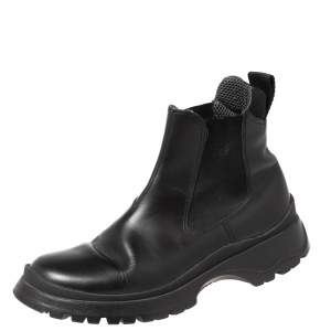 Pre Owned Prada Black Leather and Elastic Ankle Boots Size 37.5