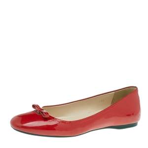 Pre Owned Prada Red Patent Leather Bow Ballet Flat Size 39