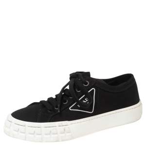 Pre Owned Prada Black  Fabric Gabardine Low Top Sneakers Size 38
