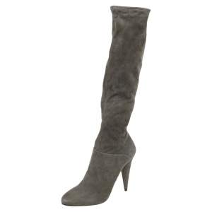 Pre Owned Prada Grey Suede Knee Length Boots Size 38.5