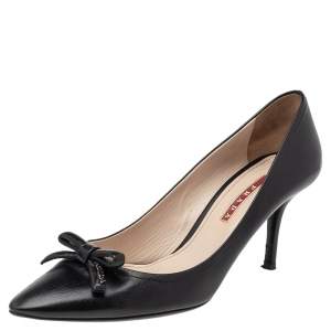 Pre Owned Prada Black Leather Bow Pointed Toe Pumps Size 38