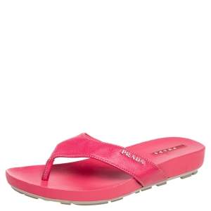 Pre Owned Prada Pink Leather Thong Flats Sandals Size 40