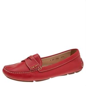 Prada Red Leather Slip on Loafers Size 37.5