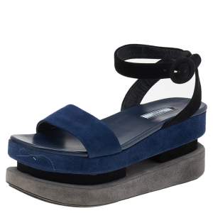 Pre Owned Prada Blue/Black Suede Merlot And Poppy Platform Ankle Strap Sandals Size 39