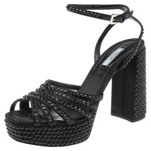 Prada Black Satin and Crystal Embellished Platform Sandals Size 40.5 